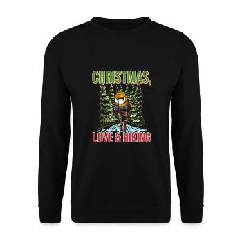 Frohes Fest Weihnachten, Liebe & Wandern - Unisex Pullover - Schwarz - Vorne - Alina (178cm) & Michal (187cm)