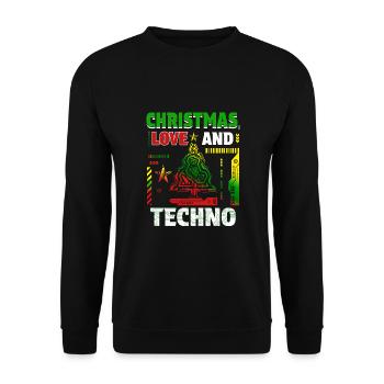 Weihnachten Disco, Rave, Techno, House, Goa, Party - Unisex Pullover - Schwarz - Vorne - Alina (178cm) & Michal (187cm)