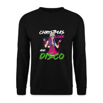 Weihnachten Disco, Rave, Techno, House, Goa, Party - Unisex Pullover - Schwarz - Vorne - Alina (178cm) & Michal (187cm)