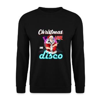 Weihnachten Disco, Rave, Techno, House, Goa, Party - Unisex Pullover - Schwarz - Vorne - Alina (178cm) & Michal (187cm)
