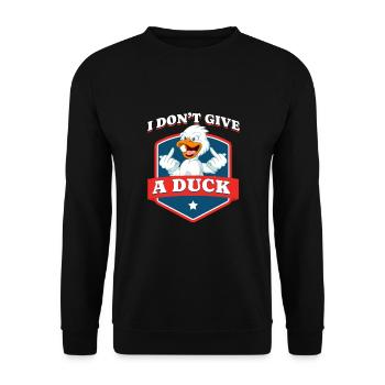 Unhöfliches Lustiges Sprichwort "Duck You" Outfit - Unisex Pullover - Schwarz - Vorne - Alina (178cm) & Michal (187cm)