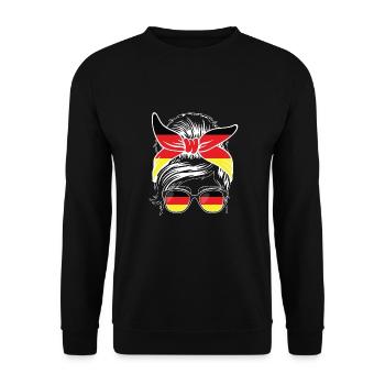 Sport Deutschland, Fußball, Outfit für Sportfan - Unisex Pullover - Schwarz - Vorne - Alina (178cm) & Michal (187cm)
