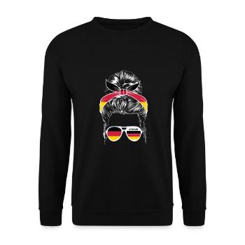 Sport Deutschland, Fußball, Outfit für Sportfan - Unisex Pullover - Schwarz - Vorne - Alina (178cm) & Michal (187cm)