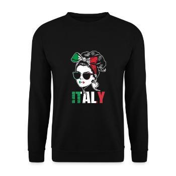 Sport Italien, Fußball, Outfit für Sportfan - Unisex Pullover - Schwarz - Vorne - Alina (178cm) & Michal (187cm)