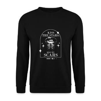 "Kiss the stars, kiss my scars" deine Geschichte - Unisex Pullover - Schwarz - Vorne - Alina (178cm) & Michal (187cm)