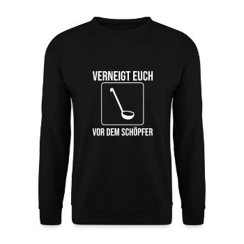 Bow down to the creator funny pun - Unisex Sweatshirt - black - Front - Alina (178cm) & Michal (187cm)