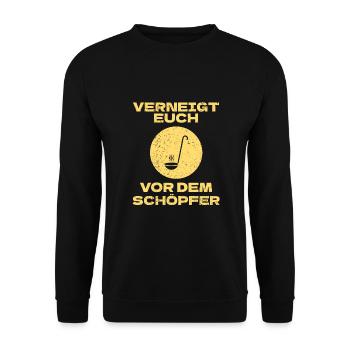 Bow down to the creator funny pun - Unisex Sweatshirt - black - Front - Alina (178cm) & Michal (187cm)