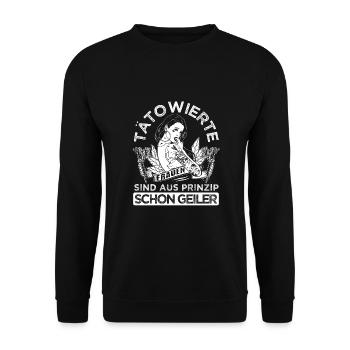 Tattoo, Tätowierte Frauen: Rock Your Ink mit Stil - Unisex Pullover - Schwarz - Vorne - Alina (178cm) & Michal (187cm)