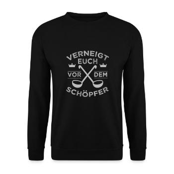 Bow down to the creator funny pun - Unisex Sweatshirt - black - Front - Alina (178cm) & Michal (187cm)