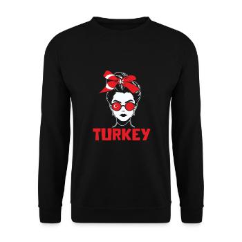 Sport Türkei, Fußball, Outfit für Sportfan - Unisex Pullover - Schwarz - Vorne - Alina (178cm) & Michal (187cm)