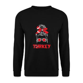 Sport Türkei, Fußball, Outfit für Sportfan - Unisex Pullover - Schwarz - Vorne - Alina (178cm) & Michal (187cm)