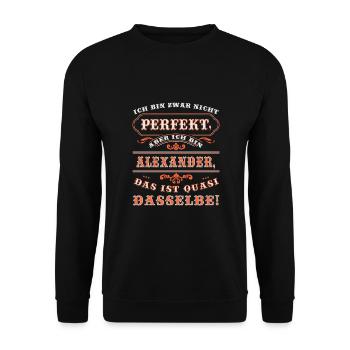 Funny ALEXANDER for Name Day with Name Name - Unisex Sweatshirt - black - Front - Alina (178cm) & Michal (187cm)