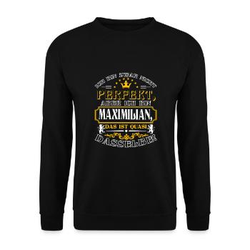 Funny MAXIMILIAN for Name Day with Name Name - Unisex Sweatshirt - black - Front - Alina (178cm) & Michal (187cm)
