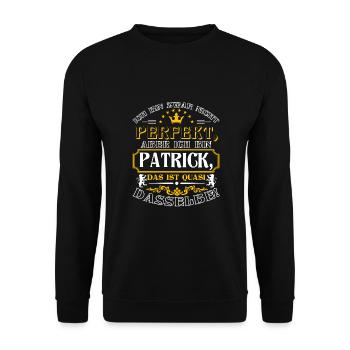 Lustiges PATRICK zum Namenstag mit Name Namens - Unisex Pullover - Schwarz - Vorne - Alina (178cm) & Michal (187cm)