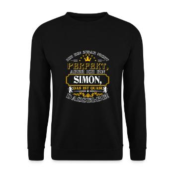 Funny name day SIMON with name name - Unisex Sweatshirt - black - Front - Alina (178cm) & Michal (187cm)