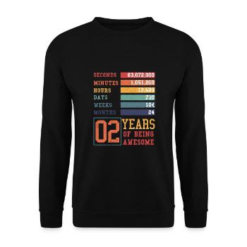 2 ans ! Cadeau d’anniversaire pour les 2 ans - Sweat-shirt Unisexe - noir - Devant - Alina (178cm) & Michal (187cm)