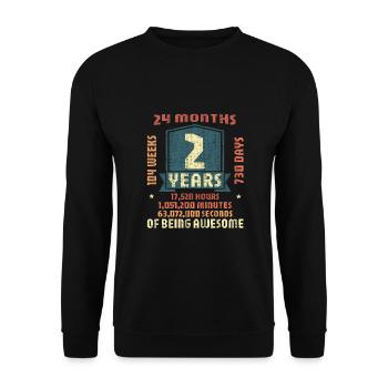2 ans ! Cadeau d’anniversaire pour les 2 ans - Sweat-shirt Unisexe - noir - Devant - Alina (178cm) & Michal (187cm)