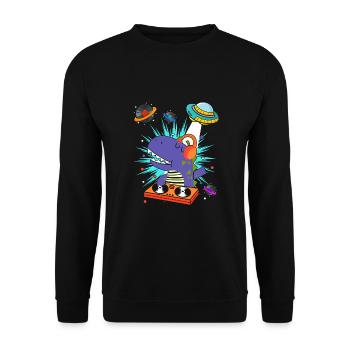 Dinosaurier Mit Retro Vintage Nerd Geek Dino T-Rex - Unisex Pullover - Schwarz - Vorne - Alina (178cm) & Michal (187cm)