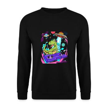 Dinosaurier Mit Retro Vintage Nerd Geek Dino T-Rex - Unisex Pullover - Schwarz - Vorne - Alina (178cm) & Michal (187cm)