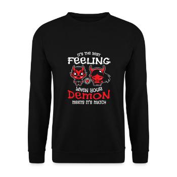 Wenn Ihr Dämon Sein Match Trifft! Lustiger Dämon - Unisex Pullover - Schwarz - Vorne - Alina (178cm) & Michal (187cm)