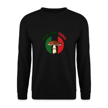 Outfit for mushroom picker with mountains porcini mushroom mushroom - Unisex Sweatshirt - black - Front - Alina (178cm) & Michal (187cm)