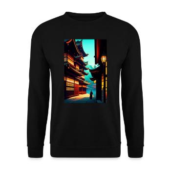 Japanese Village ,Art Anime Manga Aesthetics - Unisex Sweatshirt - black - Front - Alina (178cm) & Michal (187cm)