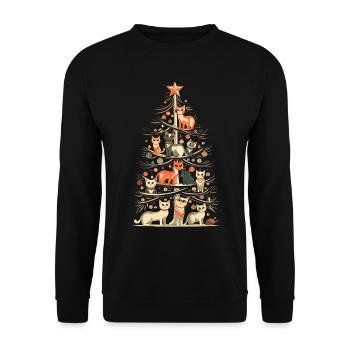 Katzen Tannenbaum Weihnachten Christbaum - Unisex Pullover - Schwarz - Vorne - Alina (178cm) & Michal (187cm)