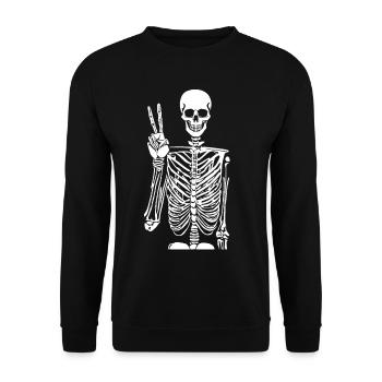 Costume de squelette Drôle Halloween Doigt de la paix - Sweat-shirt Unisexe - noir - Devant - Alina (178cm) & Michal (187cm)