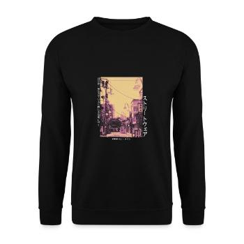 Japanisch Streetwear Aesthetic - Unisex Pullover - Schwarz - Vorne - Alina (178cm) & Michal (187cm)