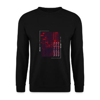 Japanisch Streetwear Aesthetic - Unisex Pullover - Schwarz - Vorne - Alina (178cm) & Michal (187cm)