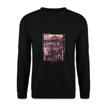 Japanisch Streetwear Aesthetic - Unisex Pullover - Schwarz - Vorne - Alina (178cm) & Michal (187cm)