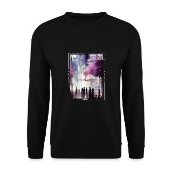 Japanisch Streetwear Aesthetic - Unisex Pullover - Schwarz - Vorne - Alina (178cm) & Michal (187cm)