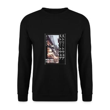Japanisch Streetwear Aesthetic - Unisex Pullover - Schwarz - Vorne - Alina (178cm) & Michal (187cm)
