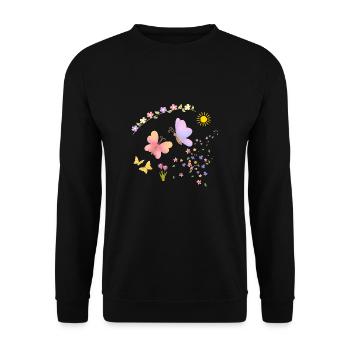 Blumen Sonne Schmetterlinge - Unisex Pullover - Schwarz - Vorne - Alina (178cm) & Michal (187cm)