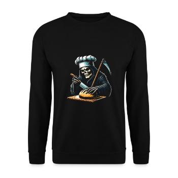 Crâne squelette faucheur coupe le pain - Sweat-shirt Unisexe - noir - Devant - Alina (178cm) & Michal (187cm)