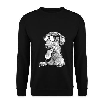 Dachshund Hundeliebe Sonnenbrille Urlaub Dachshund - Unisex Pullover - Schwarz - Vorne - Alina (178cm) & Michal (187cm)