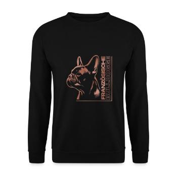 Französische Bulldogge Zeichnung Kopf rosegold - Unisex Pullover - Schwarz - Vorne - Alina (178cm) & Michal (187cm)