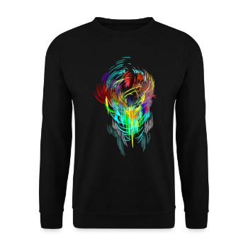 Neon - Maske Sci-Fi psychedellic Techno Gamer Head - Unisex Pullover - Schwarz - Vorne - Alina (178cm) & Michal (187cm)