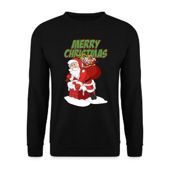 Lustiger Weihnachtsmann Santa Claus Weihnachten - Unisex Pullover - Schwarz - Vorne - Alina (178cm) & Michal (187cm)
