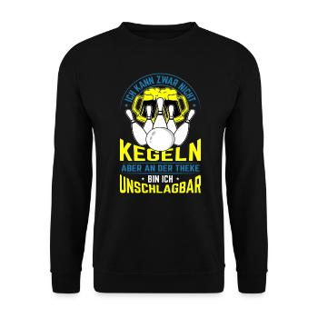 Kegler Kegelverein Ich kann nicht Kegeln - Unisex Pullover - Schwarz - Vorne - Alina (178cm) & Michal (187cm)