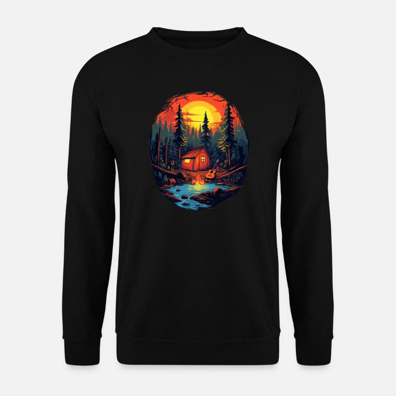 Campfire am See nach dem Wandern ausruhen - Unisex Pullover - Schwarz