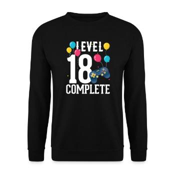 birthday t-shirt geek 18 years level 18 complete - Unisex Sweatshirt - black - Front - Alina (178cm) & Michal (187cm)