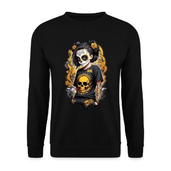 Sugar Skull Girl with Golden Skull T Shirt - Unisex Sweatshirt - black - Front - Alina (178cm) & Michal (187cm)