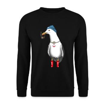 Möwe Seemann Kapitän - Unisex Pullover - Schwarz - Vorne - Alina (178cm) & Michal (187cm)