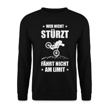 Wer Nicht Stürzt Fährt Nicht am Limit Mountainbike - Unisex Pullover - Schwarz - Vorne - Alina (178cm) & Michal (187cm)