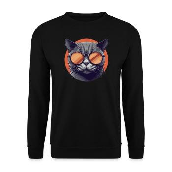 Katze Mietz Stubentiger Sonnenbrille - Unisex Pullover - Schwarz - Vorne - Alina (178cm) & Michal (187cm)
