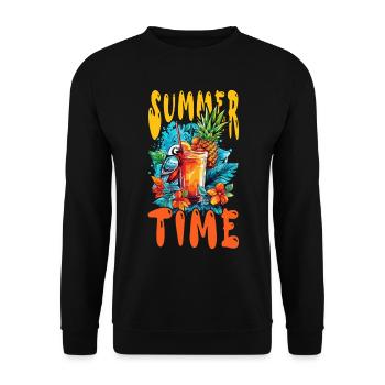 Sommer Cocktail Ananas Ara Papagei Blumen Urlaub - Unisex Pullover - Schwarz - Vorne - Alina (178cm) & Michal (187cm)
