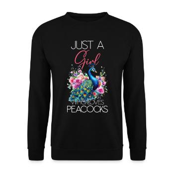 Pfau Blumen Pfauenfeder Exotisch Farbenfroh Bunt - Unisex Pullover - Schwarz - Vorne - Alina (178cm) & Michal (187cm)