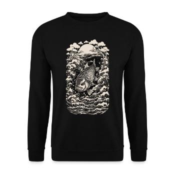 Karpfen & Wellen Ukiyo-E Kunst Fischer Design - Unisex Pullover - Schwarz - Vorne - Alina (178cm) & Michal (187cm)