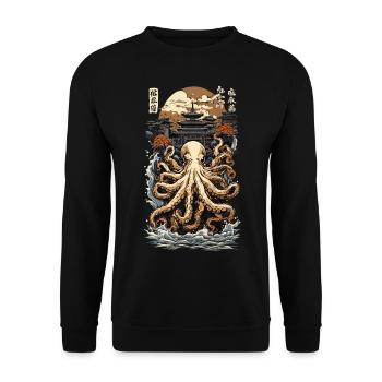 Ukiyo-E Octopus Sea Wave Japan Retro Design Style - Unisex Sweatshirt - black - Front - Alina (178cm) & Michal (187cm)